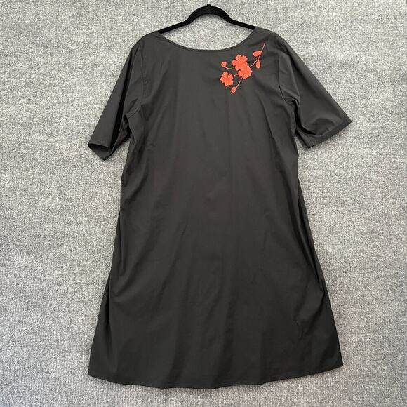 eShakti Dress Womens XL 18 Black Floral Embroidered Shift Pullover Half Sleeve - Picture 7 of 11